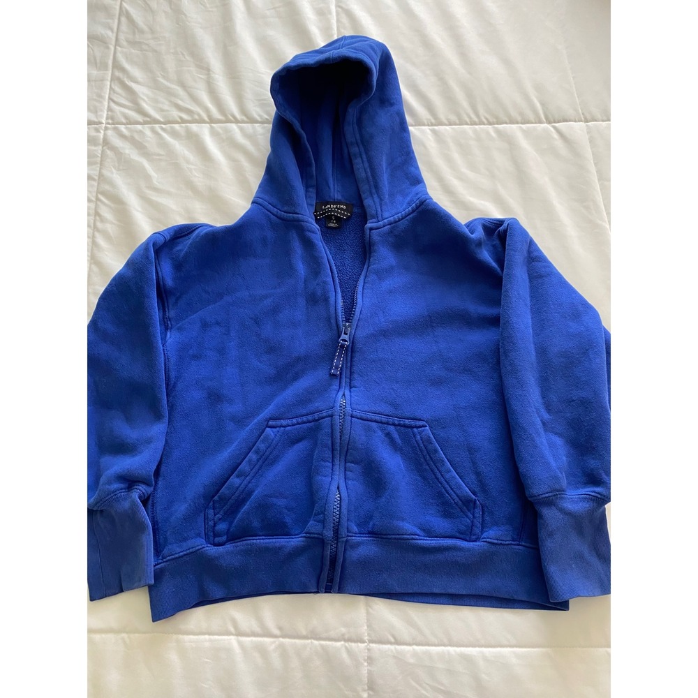 Lands' End Zip Up Hoodie Kids S 7-8 Blue Fleece Lined Casual School Sporty
